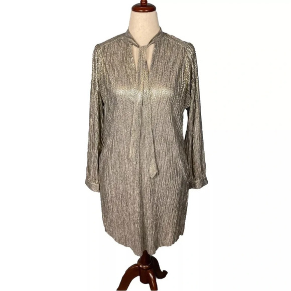 Sabina Musayev Anthropologie Gold Metallic Shimmer Shirt Party Dress Size Medium - Picture 1 of 11